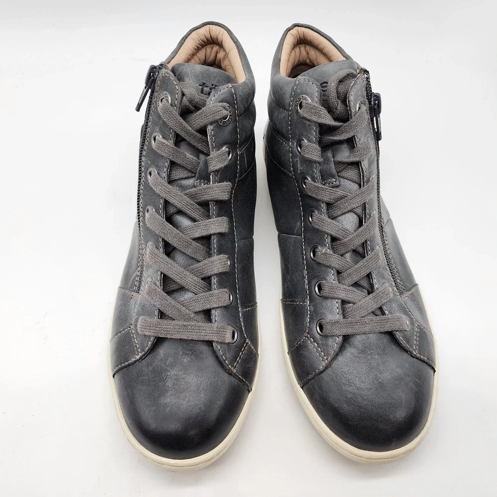 Taos Union High Top Sneakers Women's 8.5 Metallic Gray Leather Side Zip Lace Up